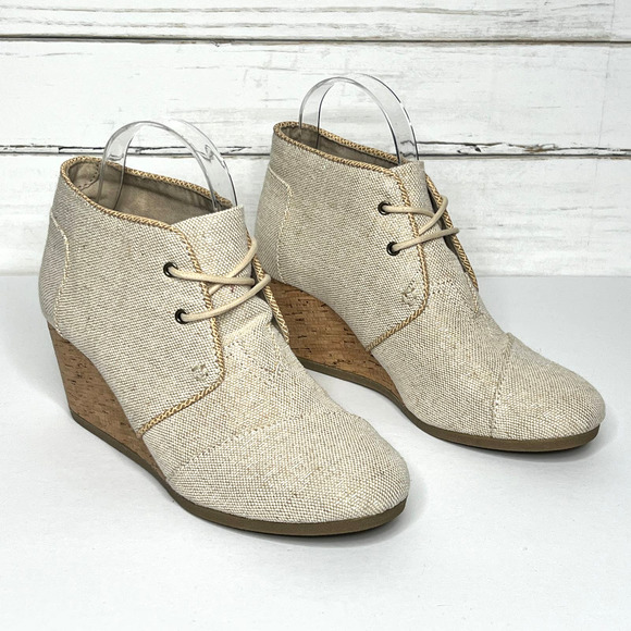 Toms Shoes - TOMS Desert Cork Wedge Ankle Bootie Tan Shoe Size 8.5